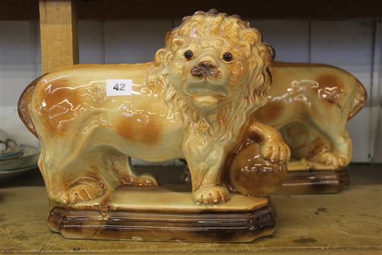 Pair of Staffordshire style lions